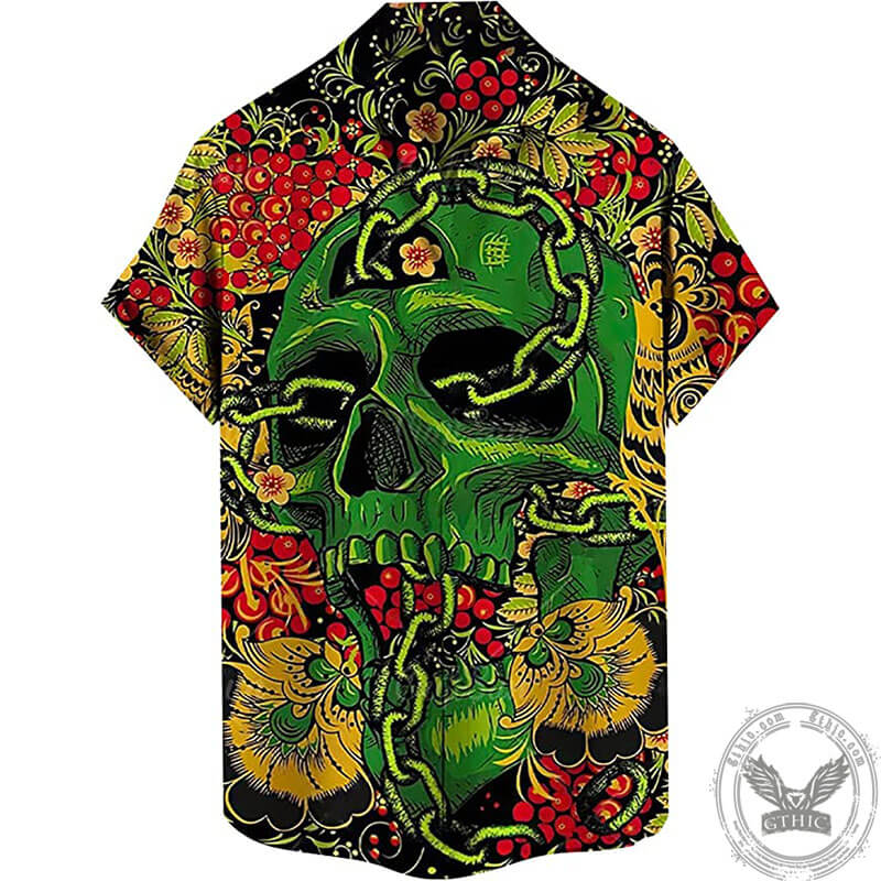 Colorful Flower Skull Hawaiian Shirt