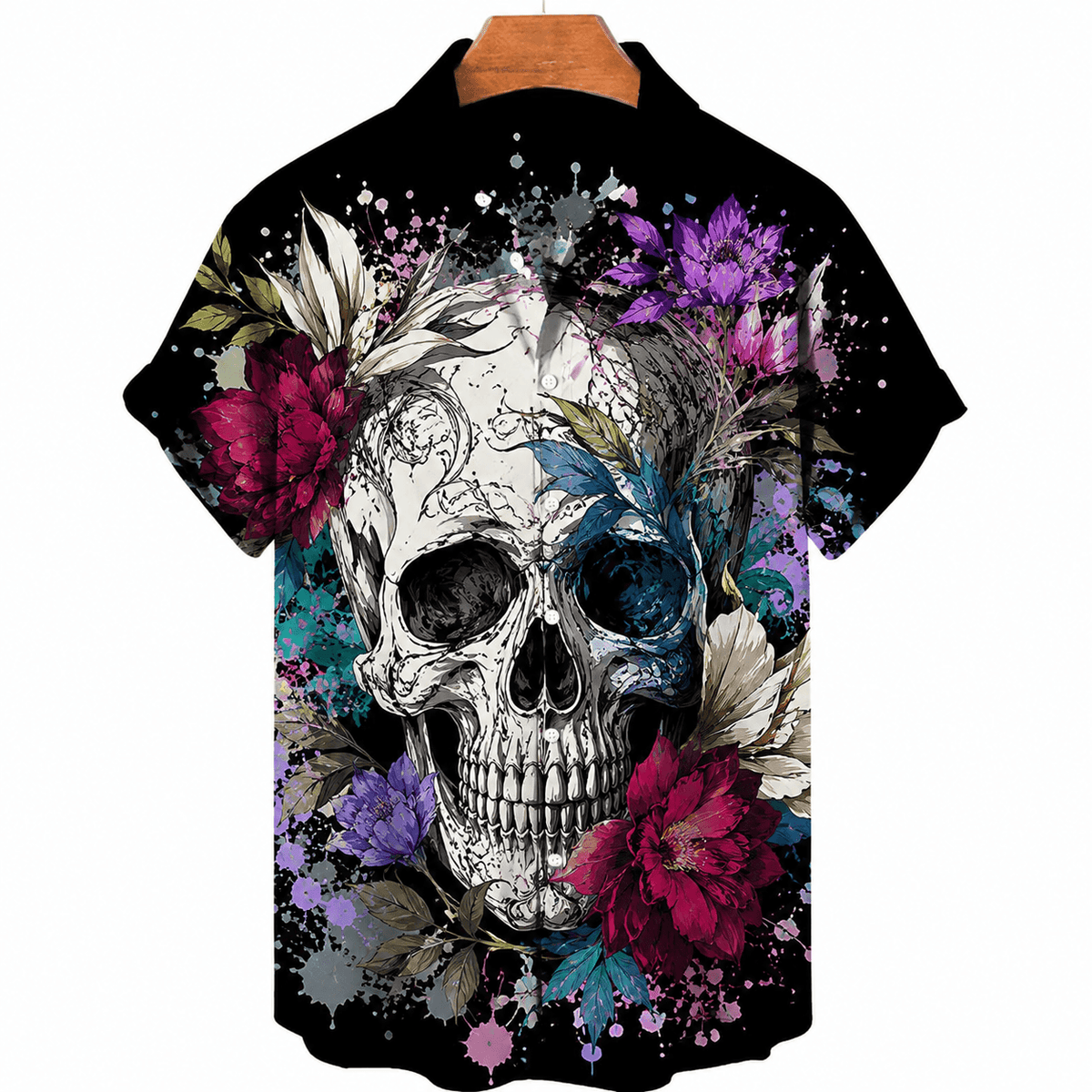 Colorful Flower Skull Hawaiian Shirt | Ghic.com