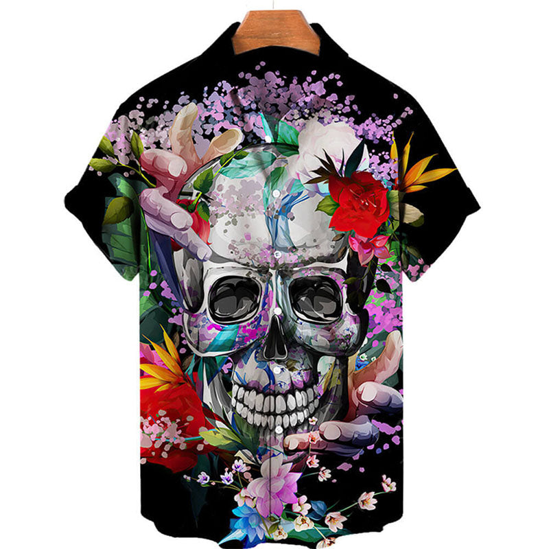 Colorful Flower Skull Hawaiian Shirt | Gthic.com