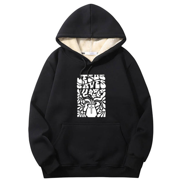 Colorful Jesus Saves Floral Cross Crew Collar Hoodie+01/Gthic.com