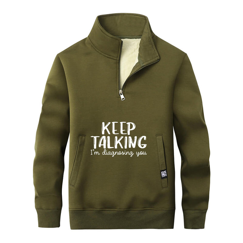 Colorful Keep Talking Stand Collar Zip Sweatshirt