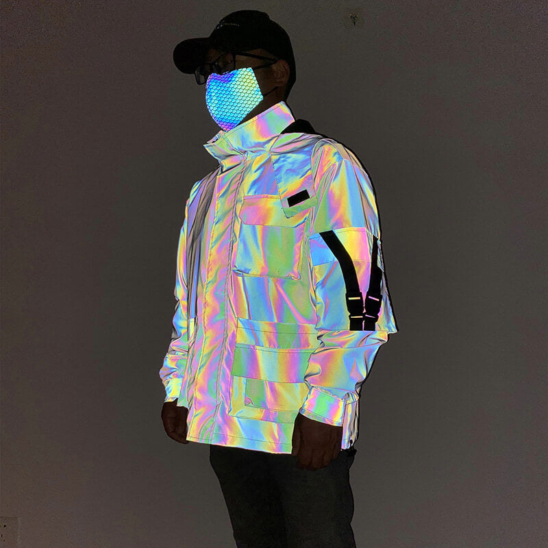 Colorful Multi-Pocket Reflective Techwear Jacket | Gthic.com