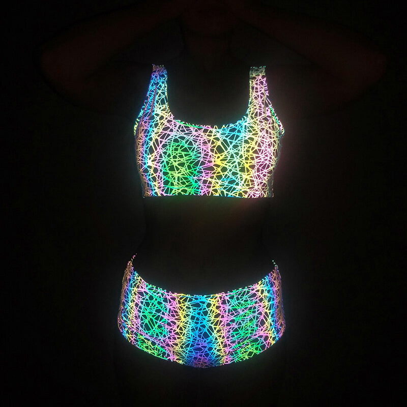 Colorful Rave Polyester Reflective Bikini Set