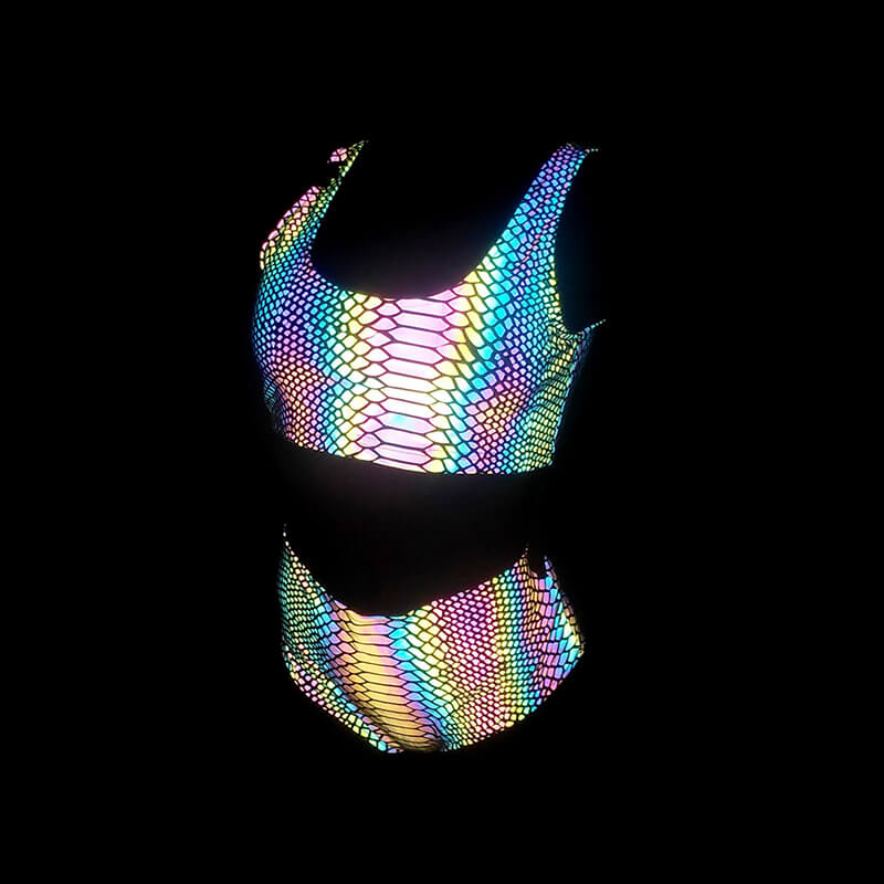Colorful Rave Polyester Reflective Bikini Set | Gthic.com