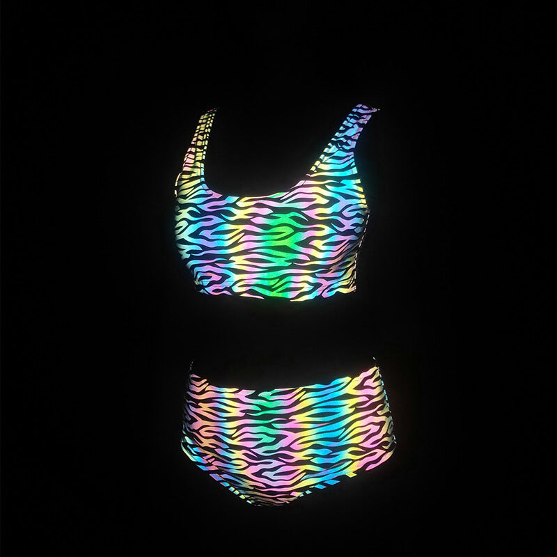 Colorful Rave Polyester Reflective Bikini Set