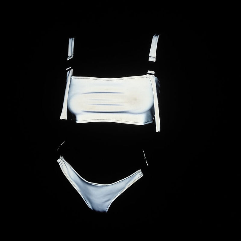 Iridescent White Crystal High Waisted Pastie and Panty Set - Like