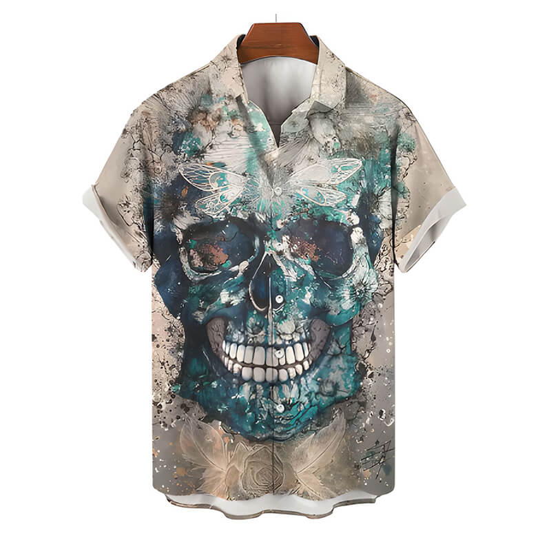 Colorful Skull Head Print Polyester Hawaiian Shirt | Gthic.com
