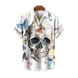 Colorful Skull Head Print Polyester Hawaiian Shirt | Gthic.com