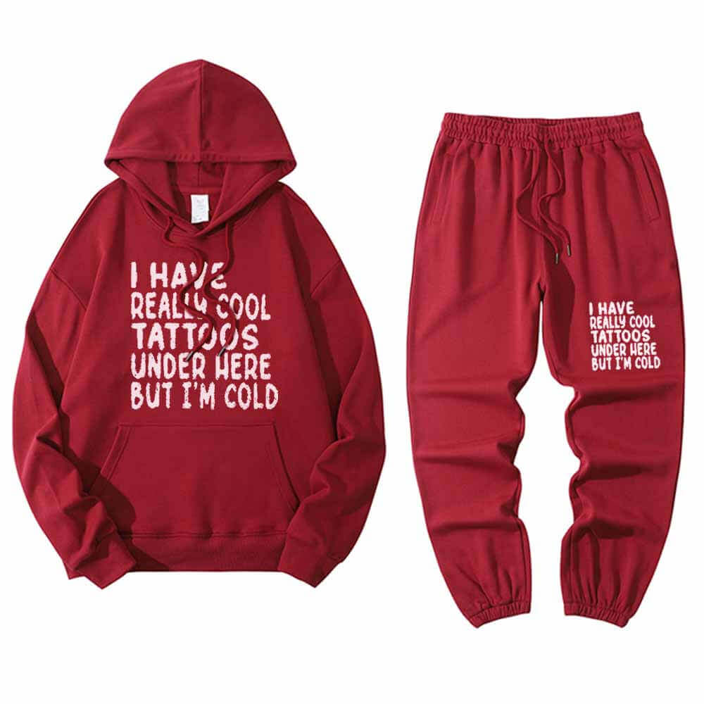Multicolor I Have Really Cool Tattoos Crew Collar Hoodie Pants Set