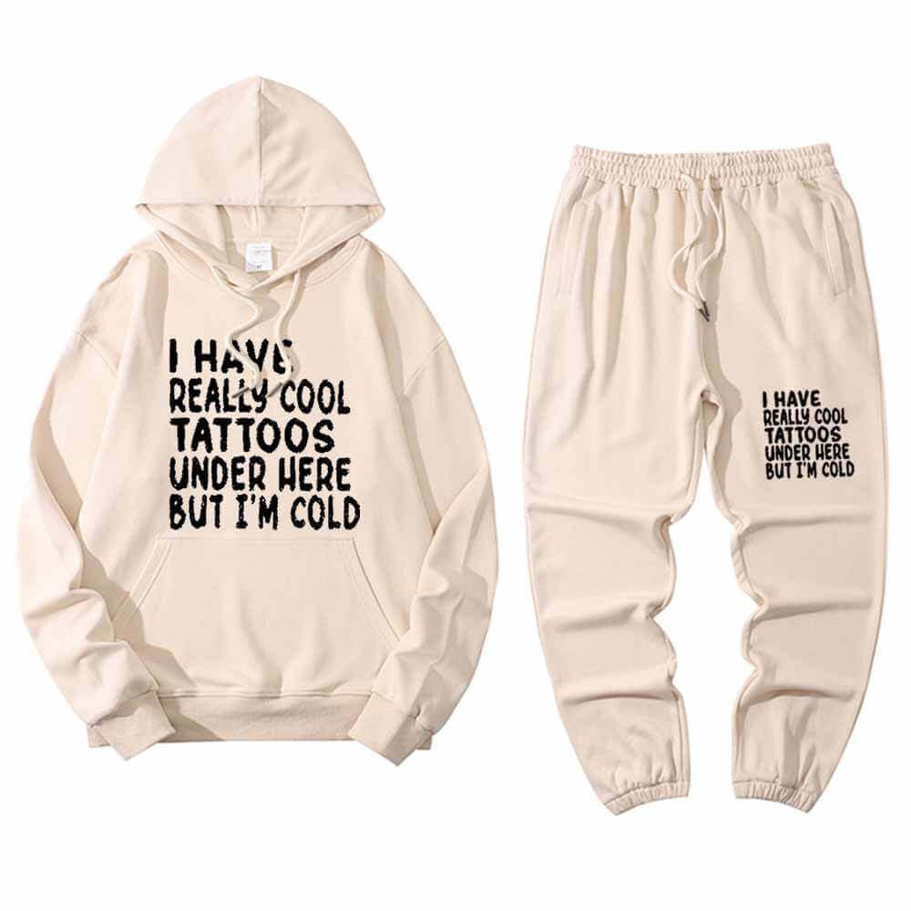 Multicolor I Have Really Cool Tattoos Crew Collar Hoodie Pants Set