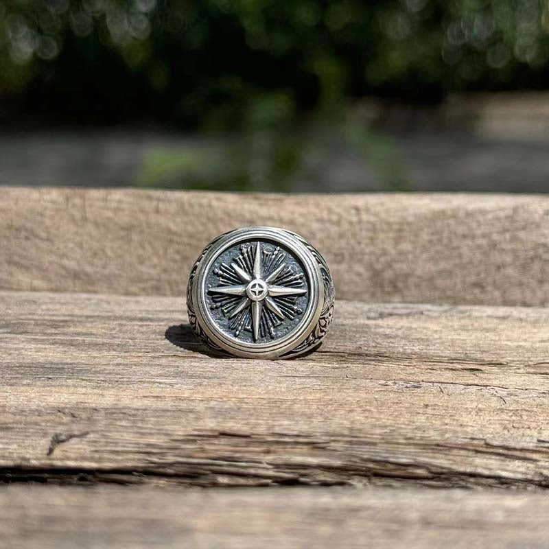 Compass Rose Signet Sterling Silver Ring | Gthic.com