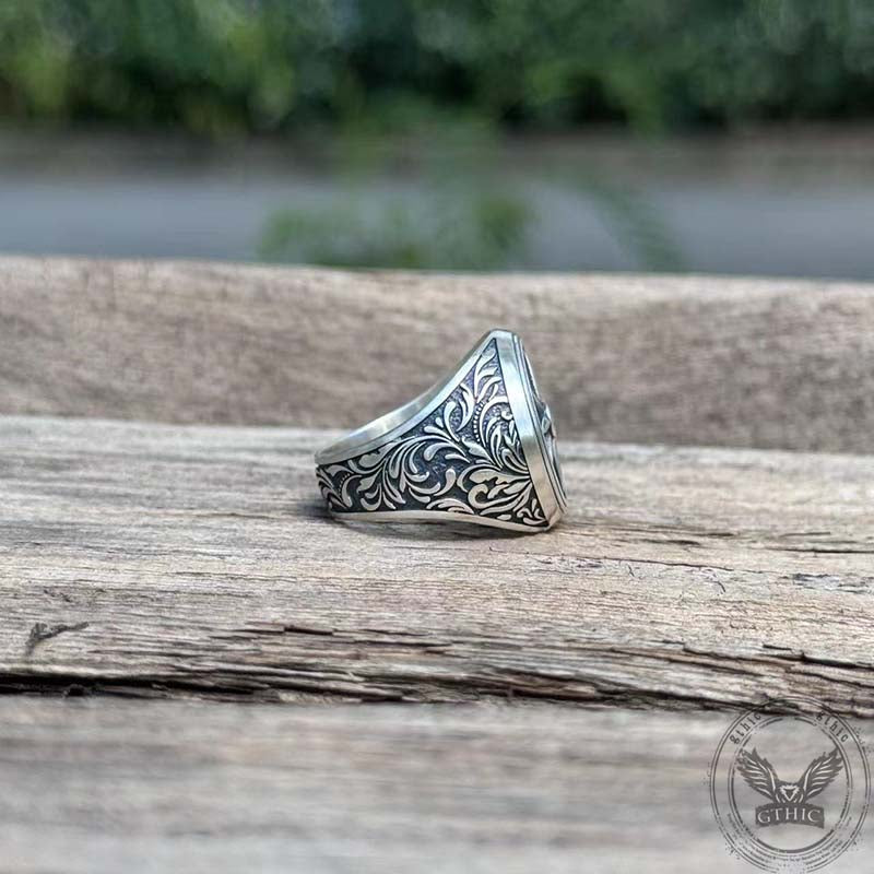 Compass Rose Signet Sterling Silver Ring | Gthic.com