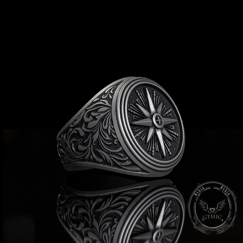 Compass Rose Signet Sterling Silver Ring