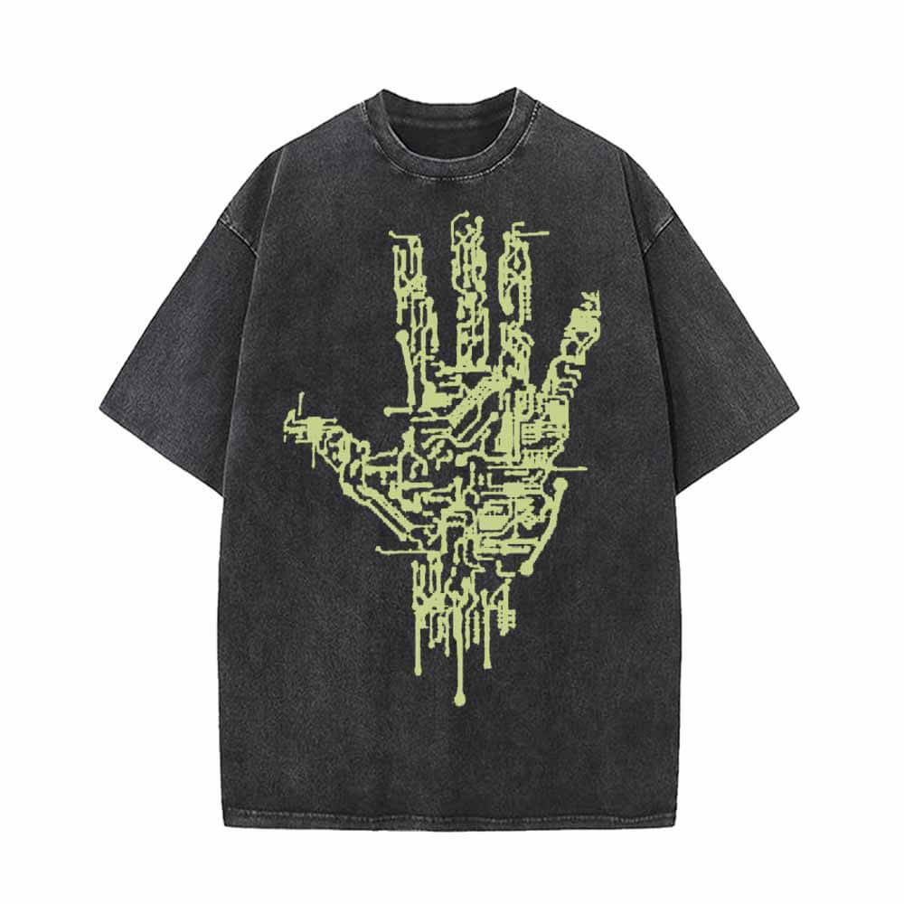 Computer Circuit Board Hand Vintage Washed T-shirt | Gthic.com