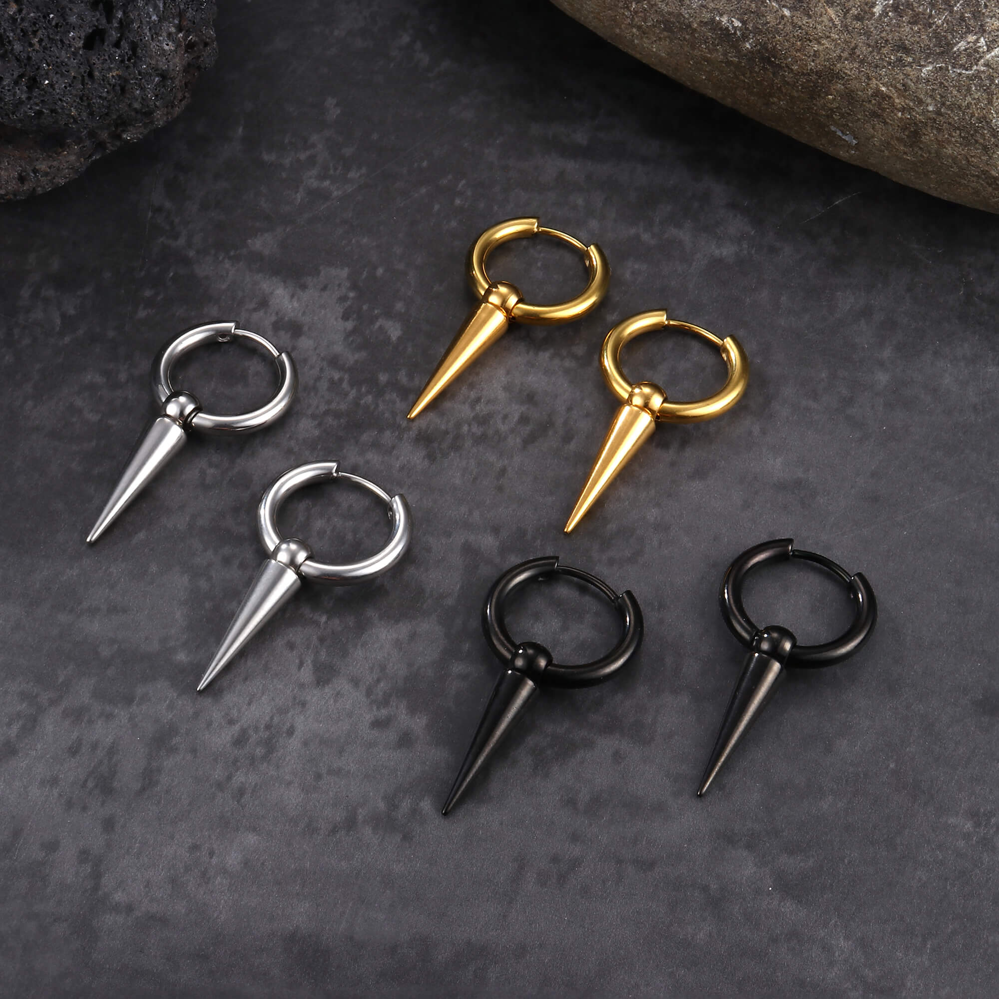 Conical Drop Stainless Steel Hoop Earrings | Gthic.com