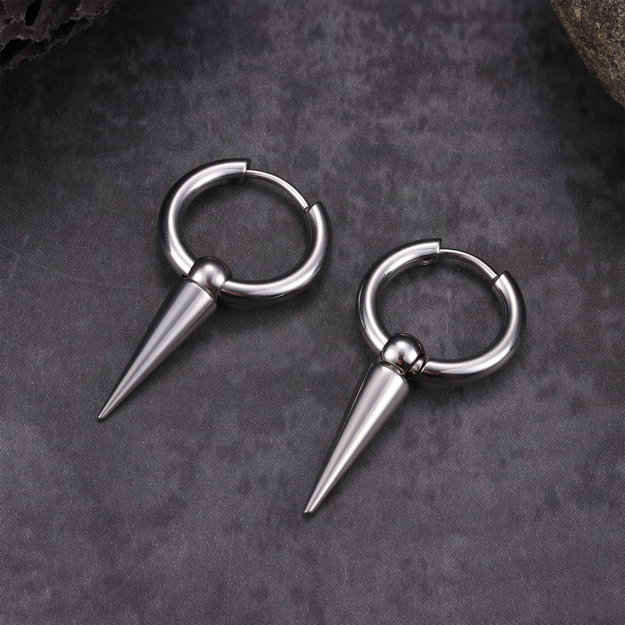 Conical Drop Stainless Steel Hoop Earrings | Gthic.com