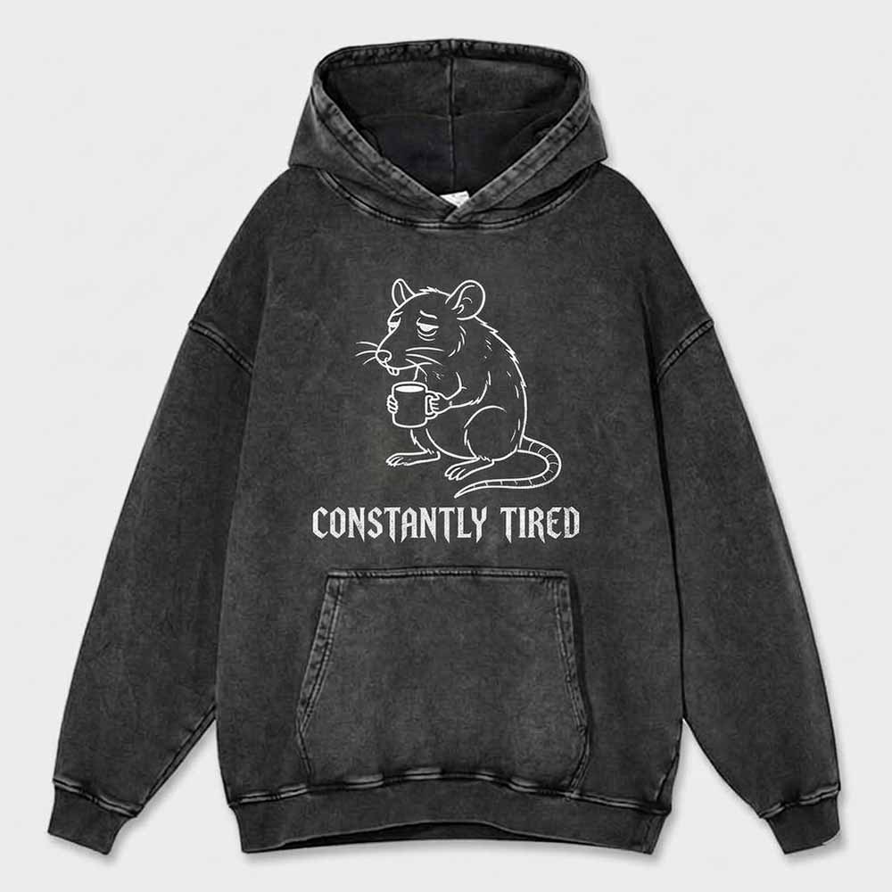 Constantly Tired Rat Holding Cup Vintage Washed Hoodie | Gthic.com