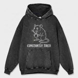 Constantly Tired Rat Holding Cup Vintage Washed Hoodie | Gthic.com