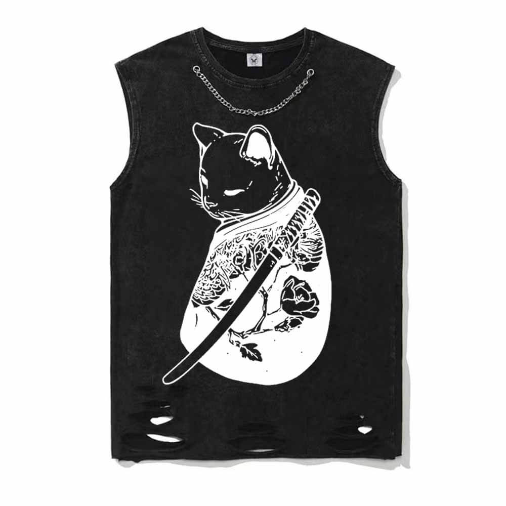 Cool Cat Samurai T-shirt Vest Top | Gthic.com