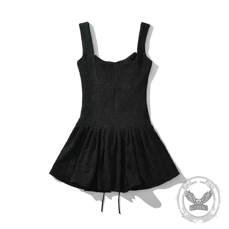 Corseted Bodice Tie-up Front Pleated Square Neck Mini Dress | Gthic.com
