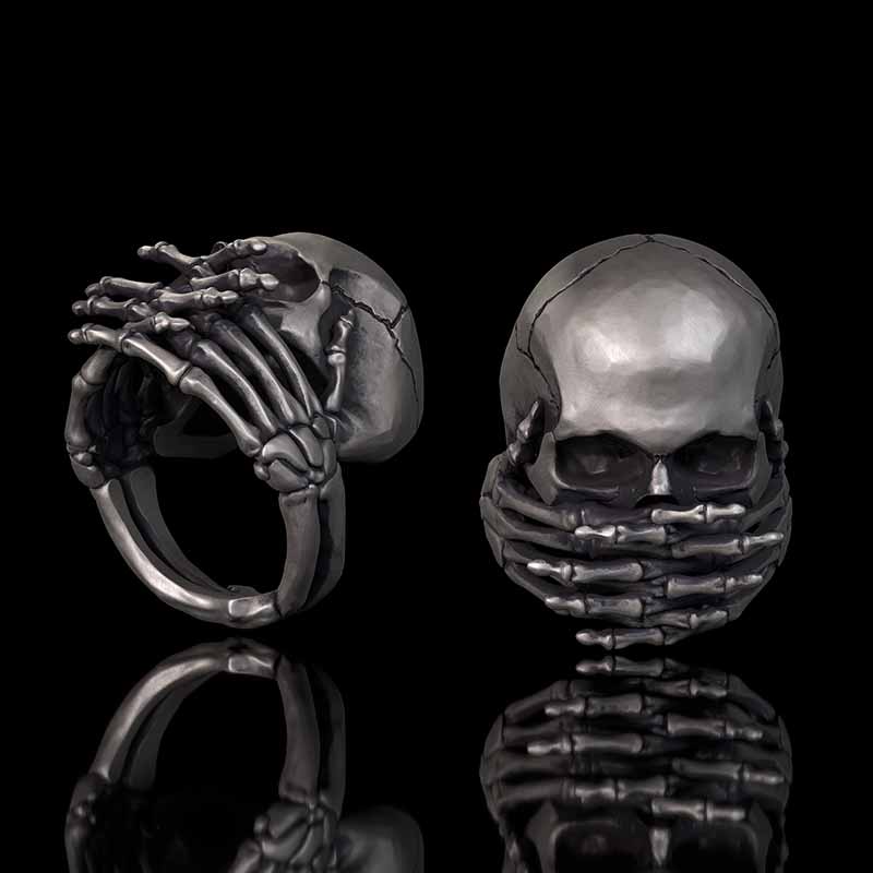 Cover Mouth Skull Sterling Silver Gothic Ring 02 | Gthic.com
