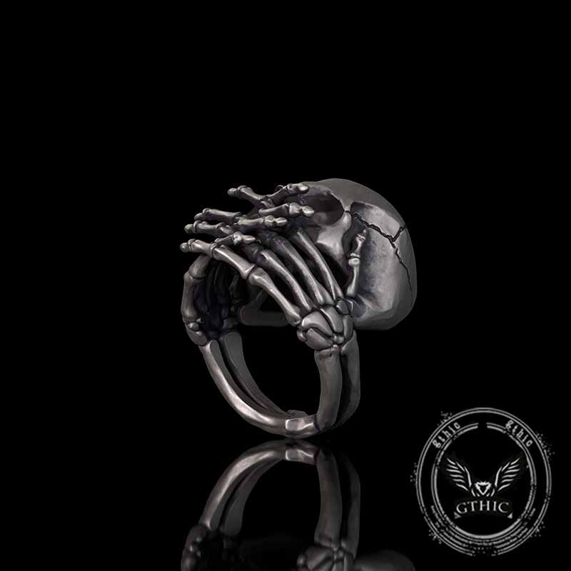 Cover Mouth Skull Sterling Silver Gothic Ring 03 | Gthic.com