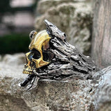 Crack Tree Bark Sterling Silver Skull Ring
