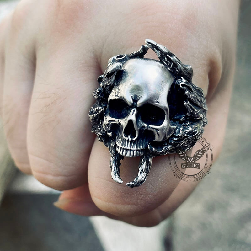 Crack Tree Bark Sterling Silver Skull Ring