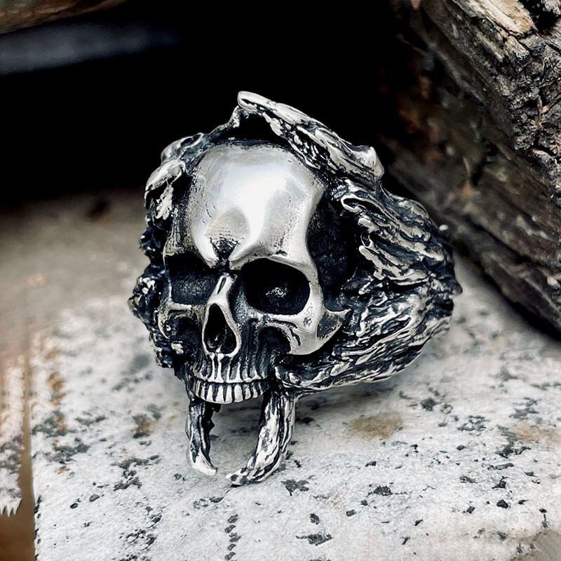 Crack Tree Bark Sterling Silver Skull Ring | Gthic.com