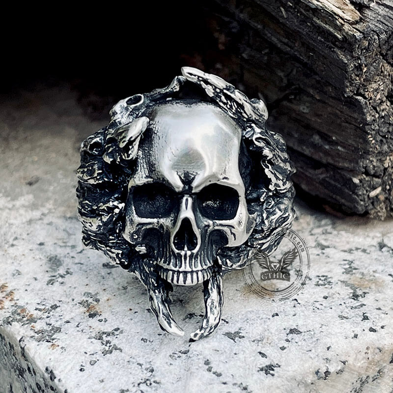 Crack Tree Bark Sterling Silver Skull Ring | Gthic.com