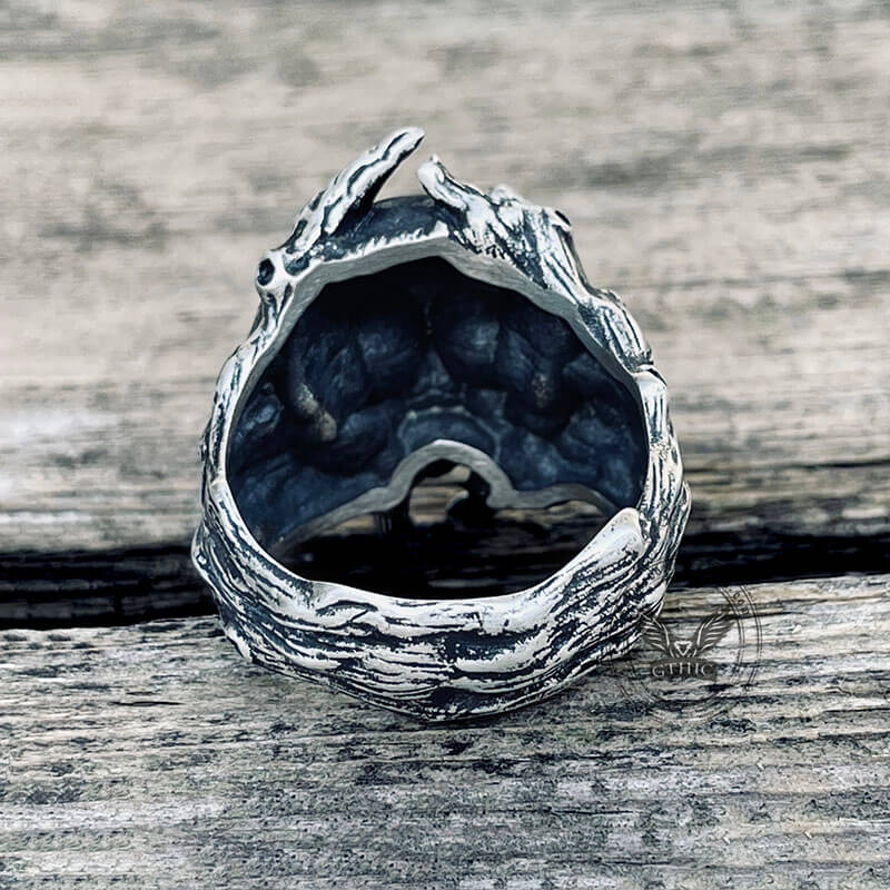 Crack Tree Bark Sterling Silver Skull Ring