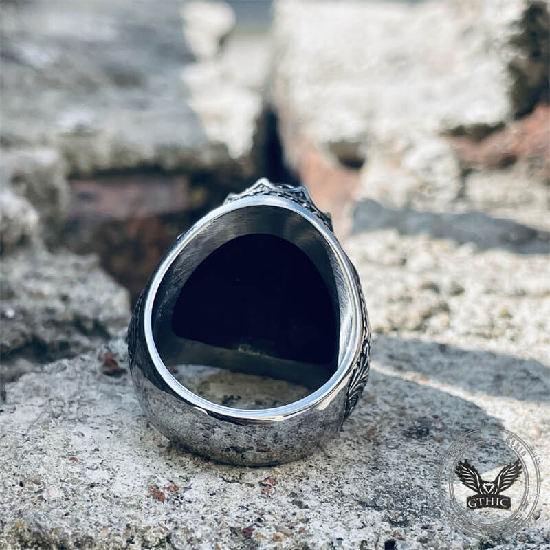 Cracked Black Turquoise Patterned Stainless Steel Ring