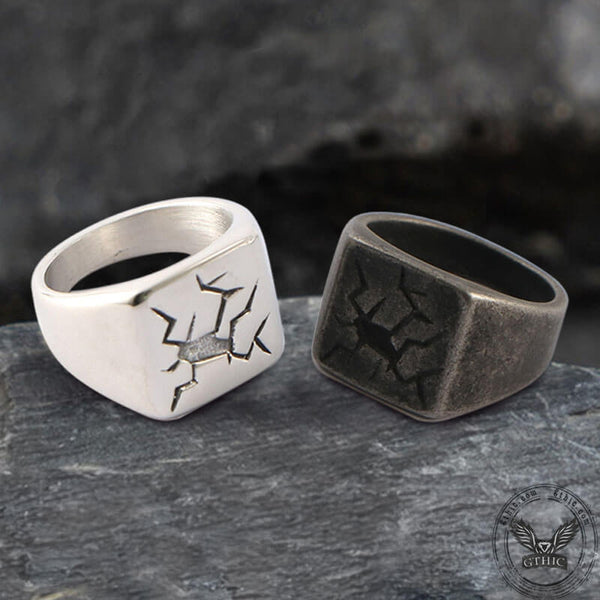 Cracked Pattern Stainless Steel Square Ring | Gthic.com