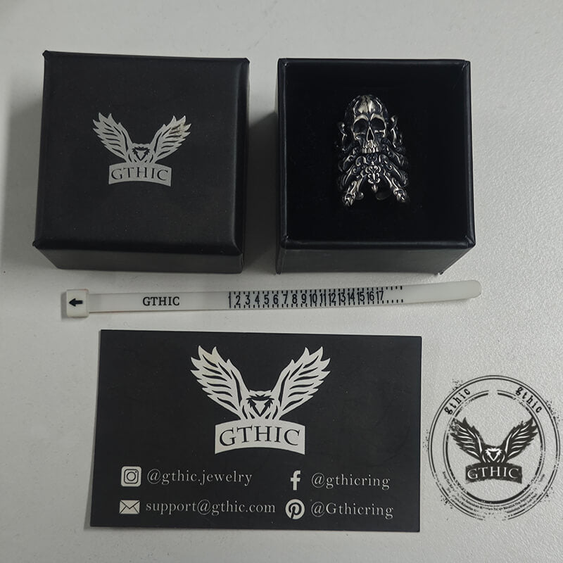 Cracked Skull Eight Tentacles Sterling Silver Gothic Ring