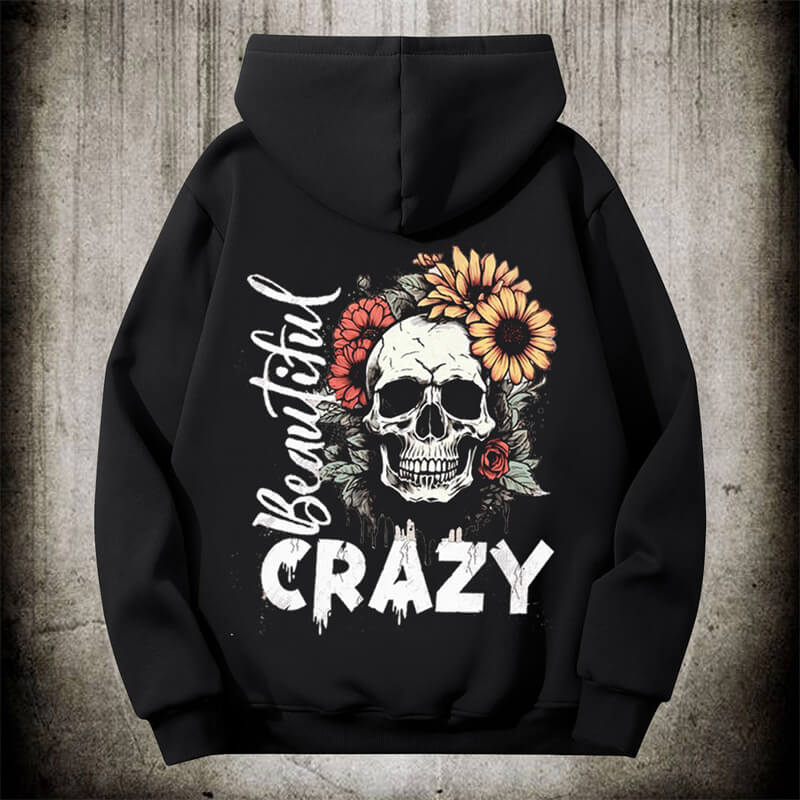 Crazy Flower Sugar Skull Fleece Hoodie