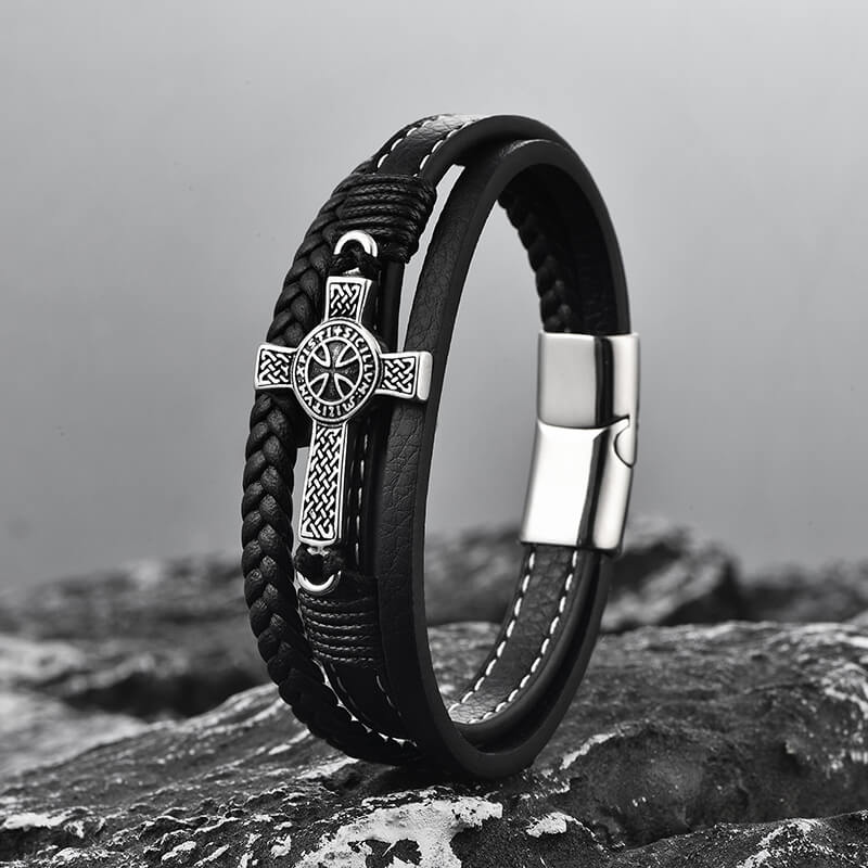 Creative Punk Cross Multi-Layer Braided Leather Bracelet | Gthic.com
