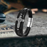 Creative Punk Cross Multi-Layer Braided Leather Bracelet | Gthic.com