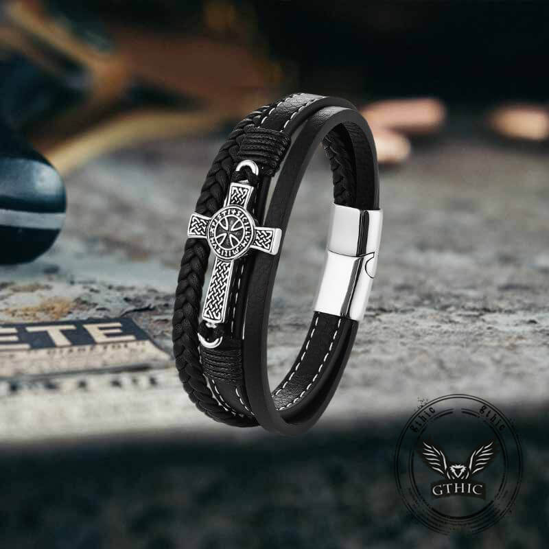 Creative Punk Cross Multi-Layer Braided Leather Bracelet | Gthic.com