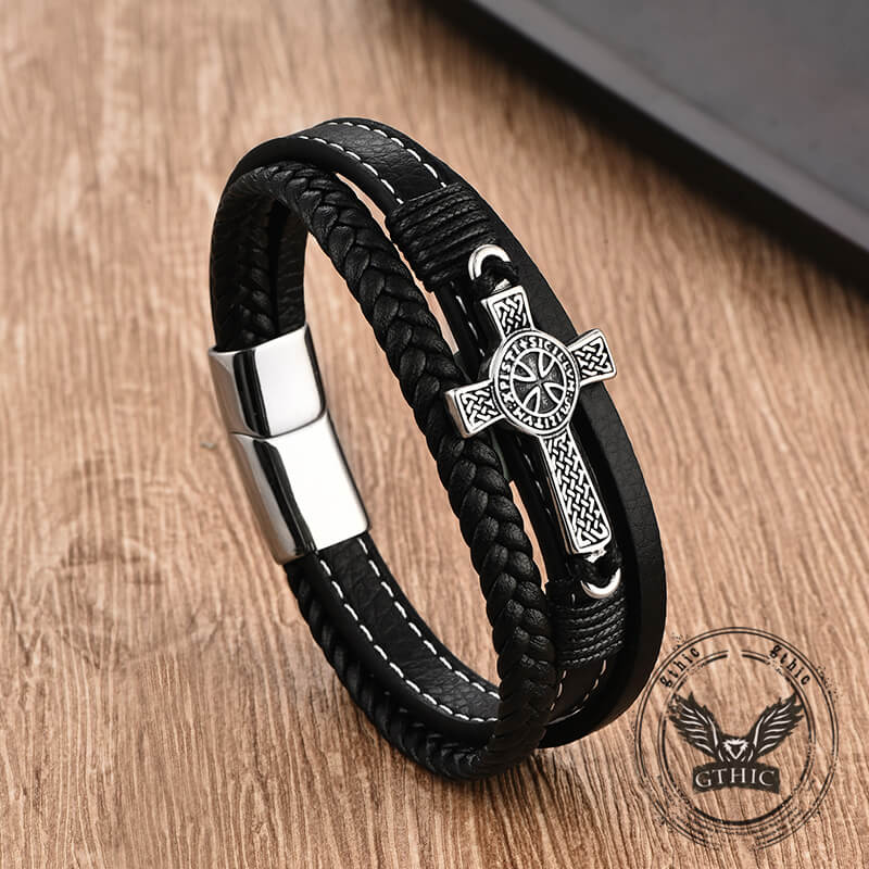 Creative Punk Cross Multi-Layer Braided Leather Bracelet | Gthic.com
