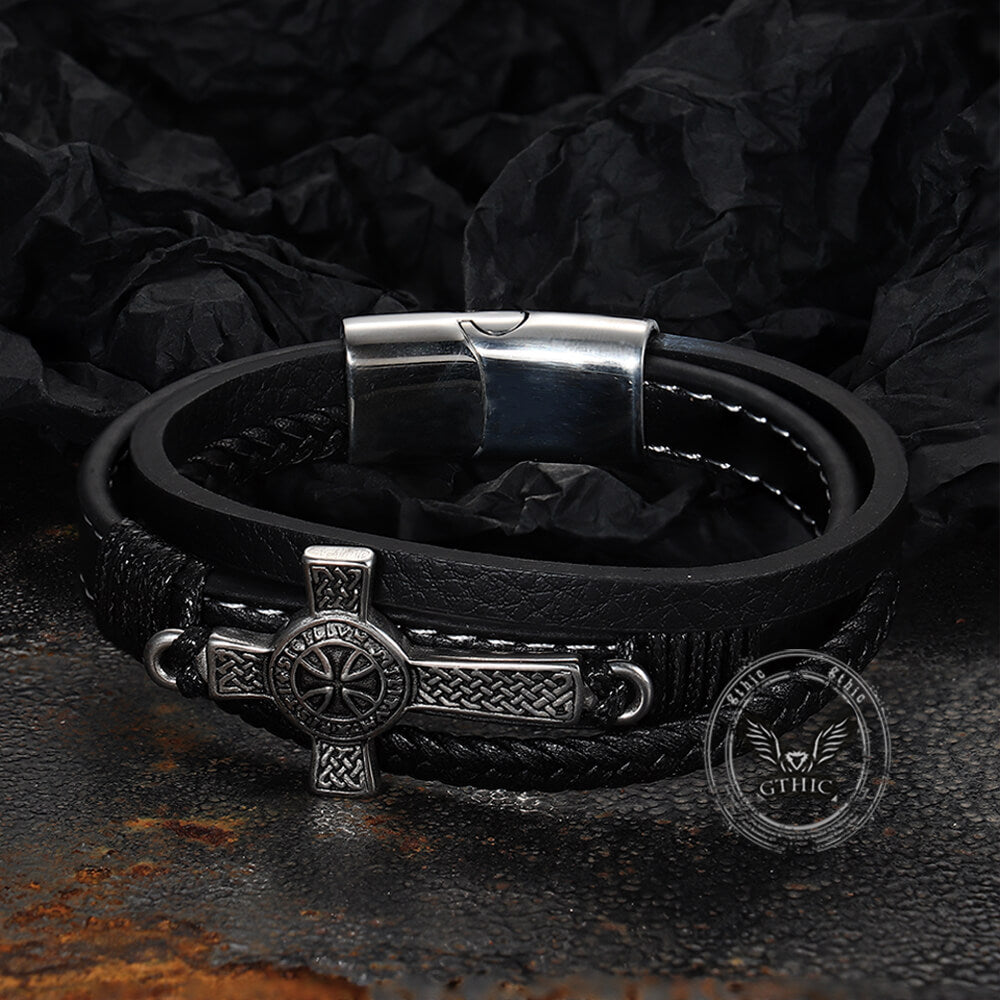 Creative Punk Cross Multi-Layer Braided Leather Bracelet
