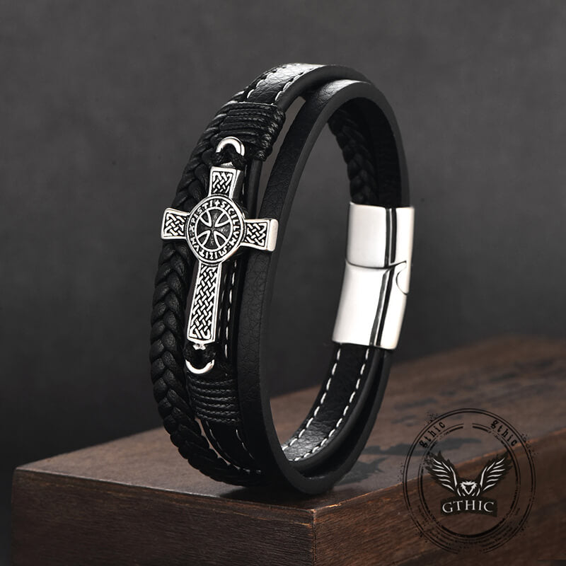 Creative Punk Cross Multi-Layer Braided Leather Bracelet | Gthic.com