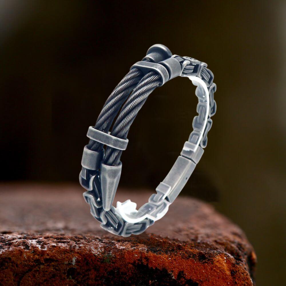 Creative Punk Wire Nail Stainless Steel Byzantine Bracelet