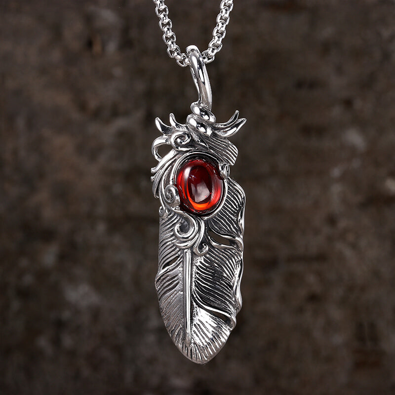 Creative Ruby Feather Stainless Steel Pendant Necklace | Gthic.com