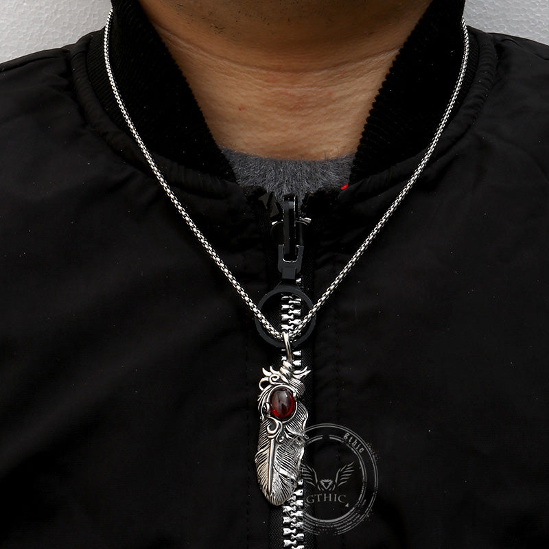 Creative Ruby Feather Stainless Steel Pendant Necklace | Gthic.com