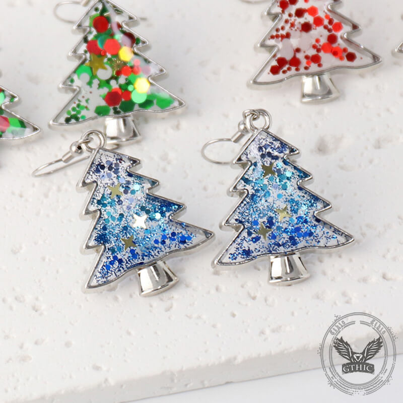 Creative Sequin Christmas Tree Resin Earrings