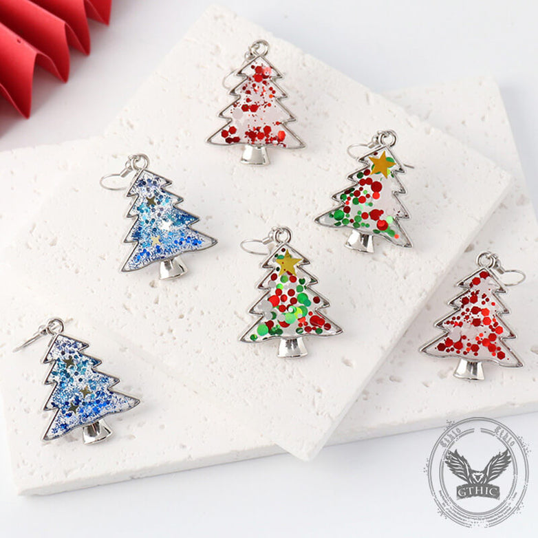 Creative Sequin Christmas Tree Resin Earrings