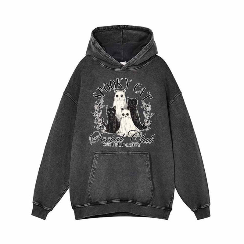 Creepy Spooky Cat Vintage Washed Hoodie Sweatshirt 01 | Gthic.com