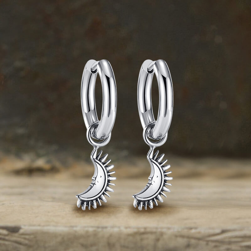 Crescent Moon Stainless Steel Hoop Earrings | Gthic.com