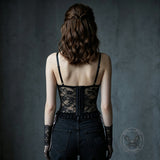 Criss Cross Lacing Bow Detail Sheer Lace Cropped Corset | Gthic.com