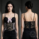 Criss Cross Lacing Bow Detail Sheer Lace Cropped Corset